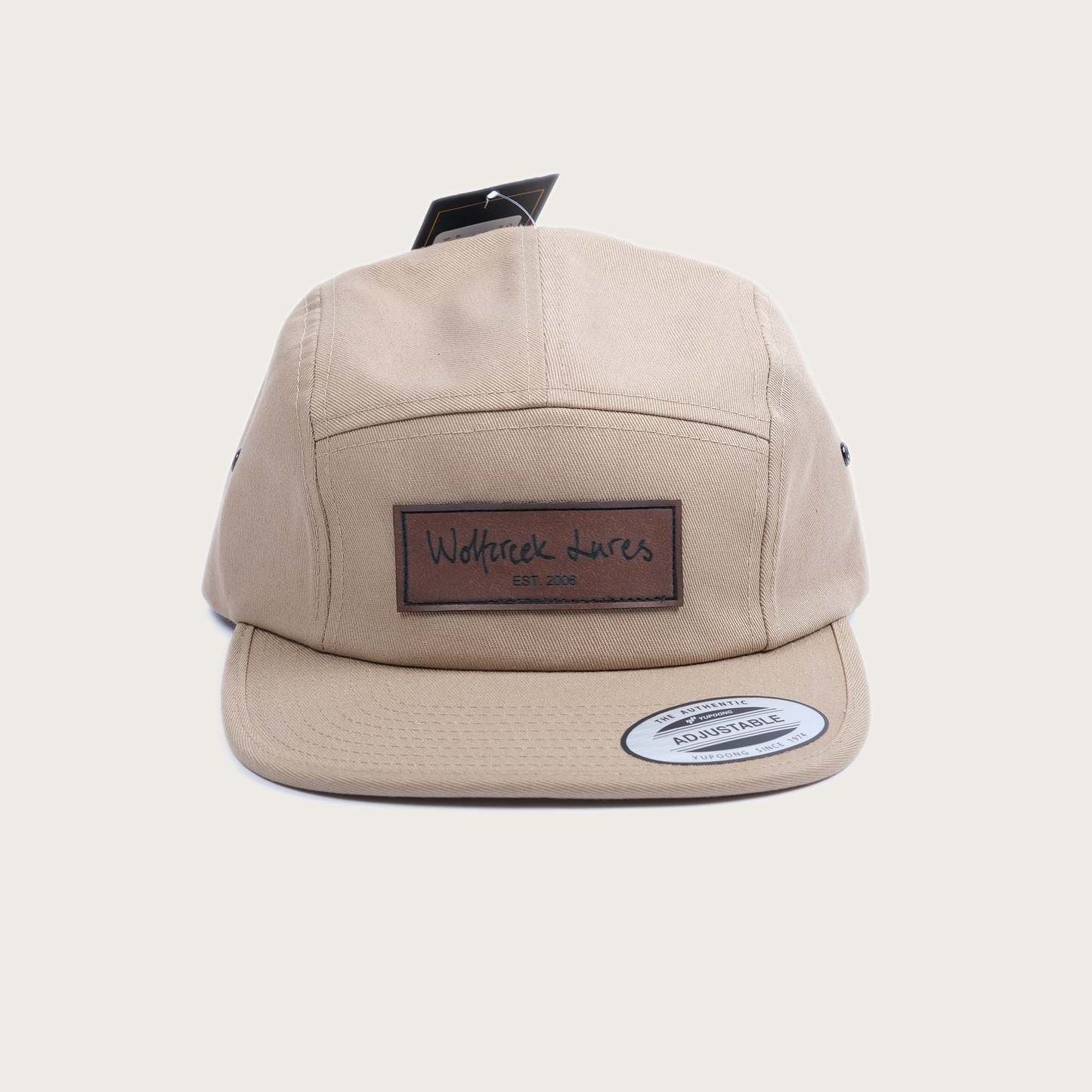 Leather Patch Five Panel Cap - Khaki