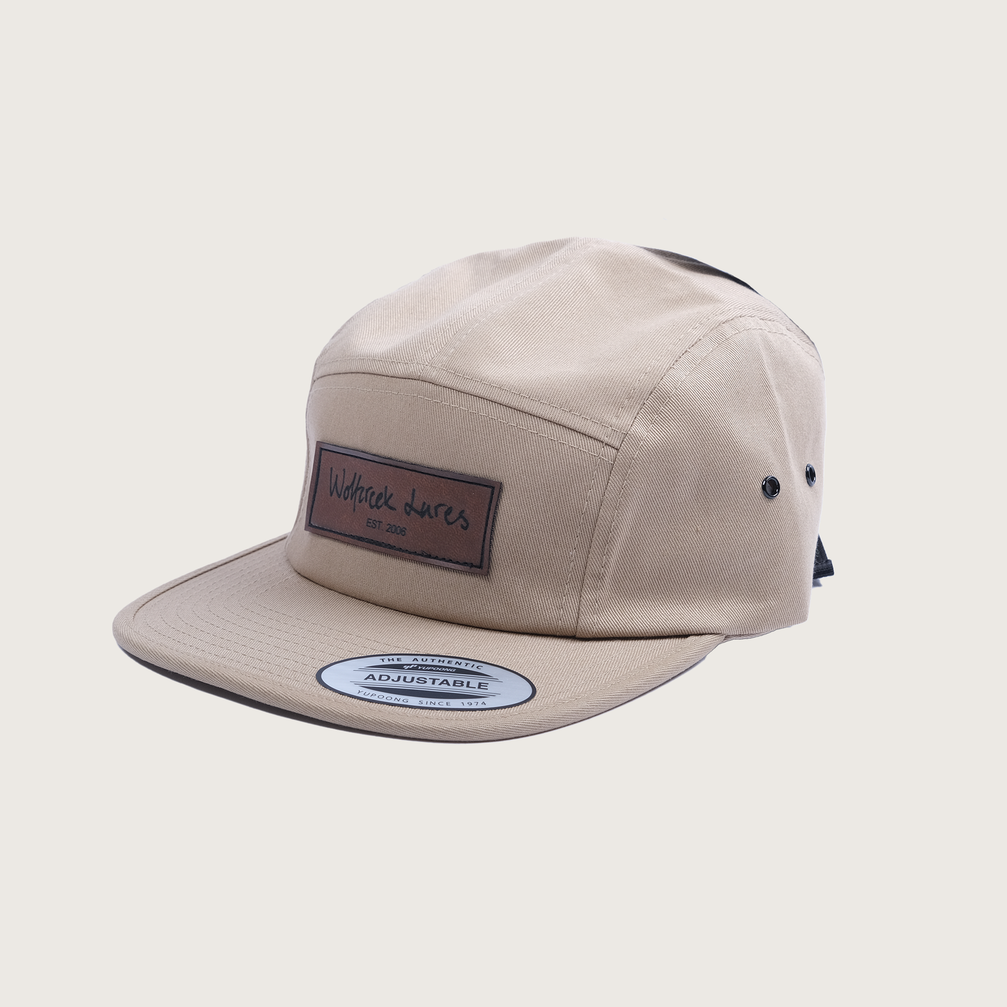 Leather Patch Five Panel Cap - Khaki