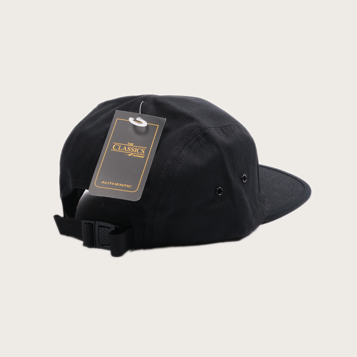 Leather Patch Five Panel Cap - Black