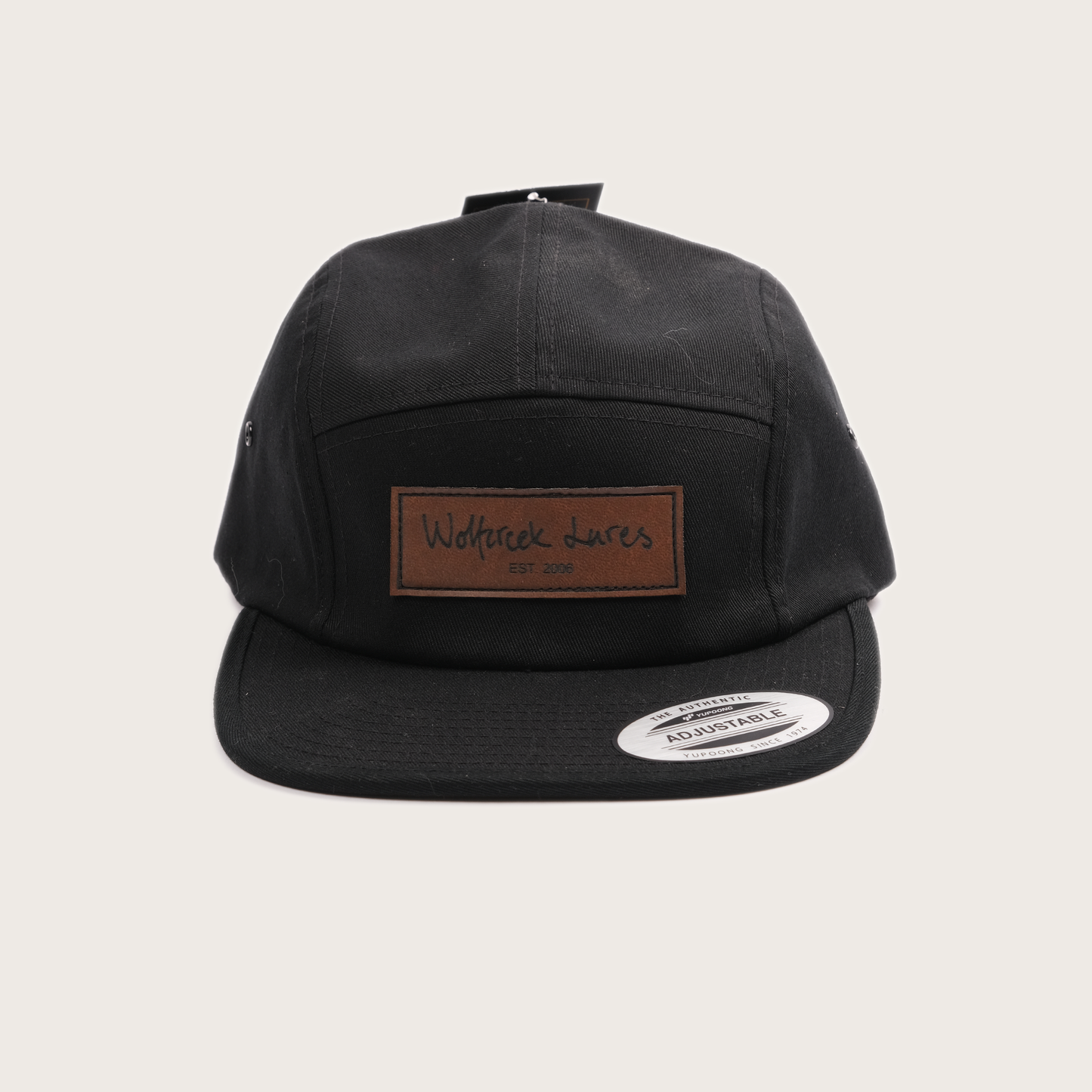 Leather Patch Five Panel Cap - Black