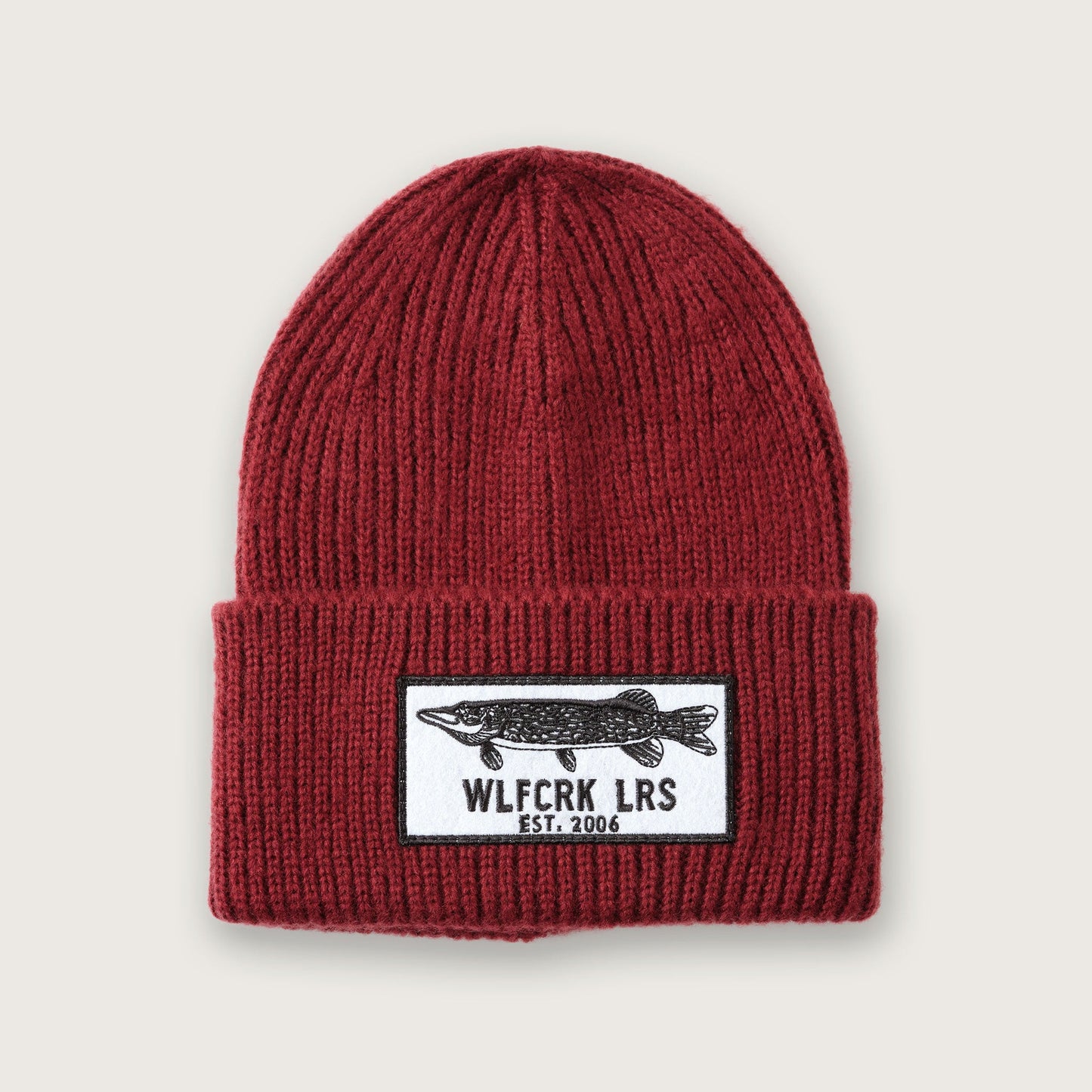 Wolfcreek - – Burgundy Pike Lures ® Knitted Patch Beanie