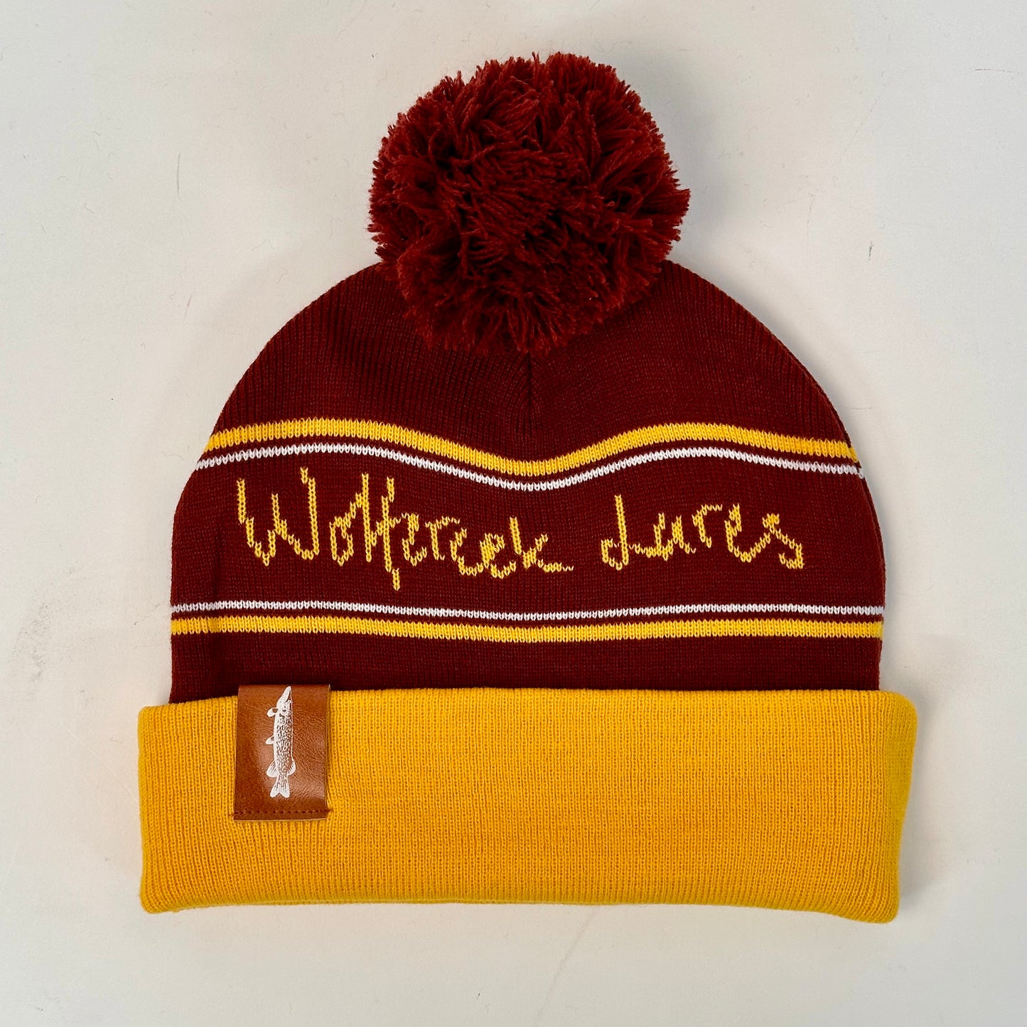 Classic Logo Pom Pom Beanie - Burgundy/Mustard